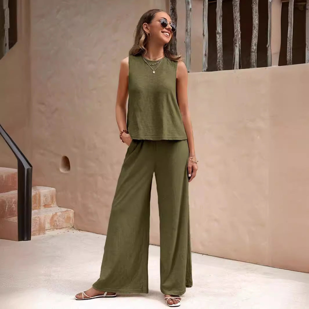 Elegant Summer 2-Piece Set - Sleeveless Top & Wide Leg Pants | Altivelle